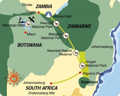 África do Sul-Zimbabwe-Botsuana: Do Parque Kruger às Cataratas Victoria